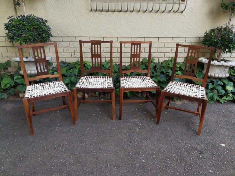 A Set Of Four (4) Bleached / Natural Mid Century Wood Riempie Chairs
