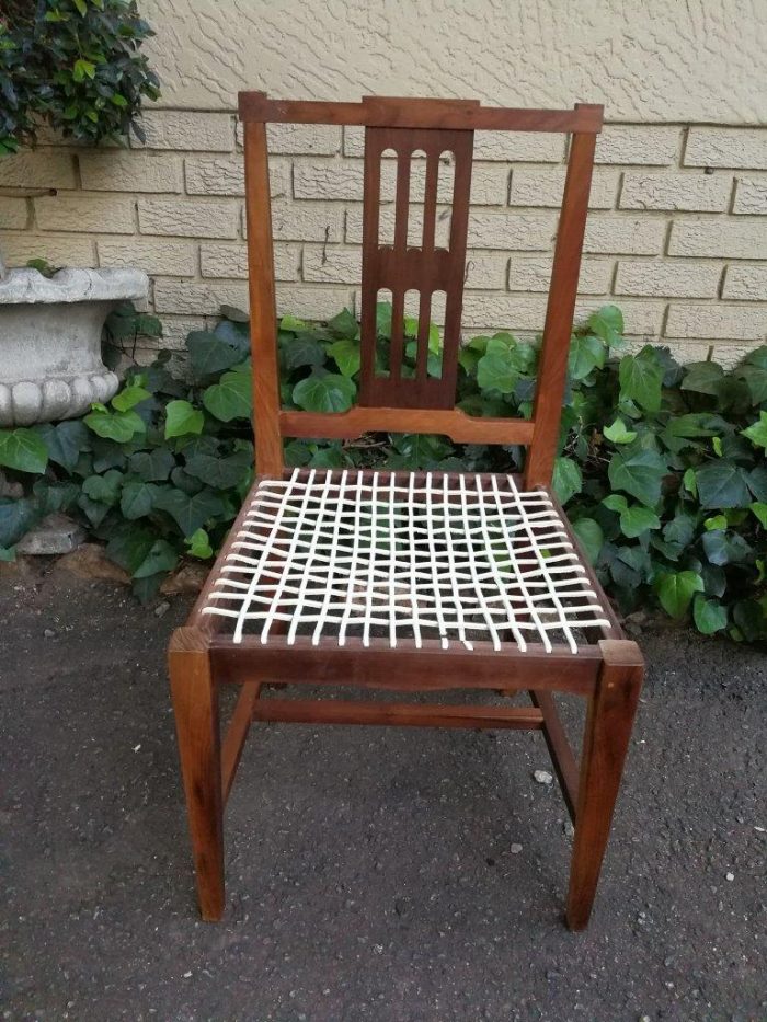 A Set Of Four (4) Bleached / Natural Mid Century Wood Riempie Chairs - Image 4