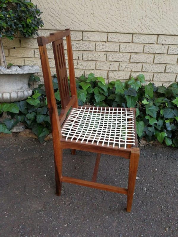 A Set Of Four (4) Bleached / Natural Mid Century Wood Riempie Chairs