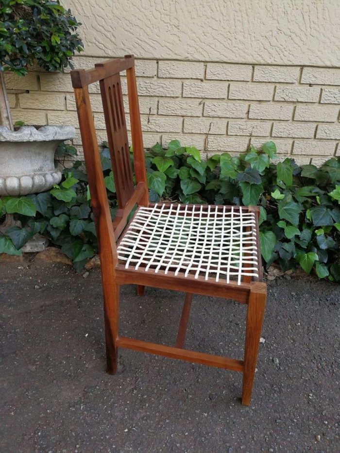 A Set Of Four (4) Bleached / Natural Mid Century Wood Riempie Chairs - Image 5