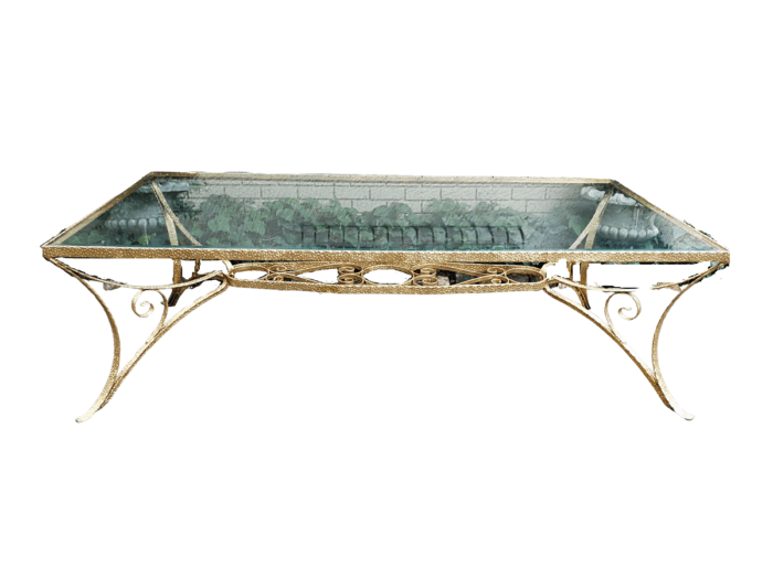 A Custom-Made Wrought Iron Table Hand Gilded with Gold Leaf with Bevelled Glass Top (10 Seater)
