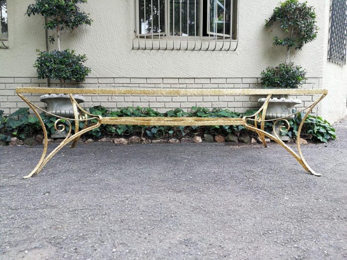 A Custom-Made Wrought Iron Table Hand Gilded with Gold Leaf with Bevelled Glass Top (10 Seater) - Image 2