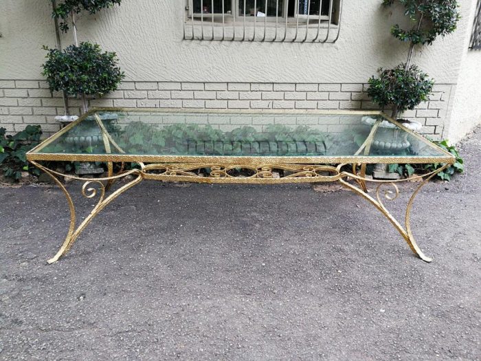 A Custom-Made Wrought Iron Table Hand Gilded with Gold Leaf with Bevelled Glass Top (10 Seater) - Image 3