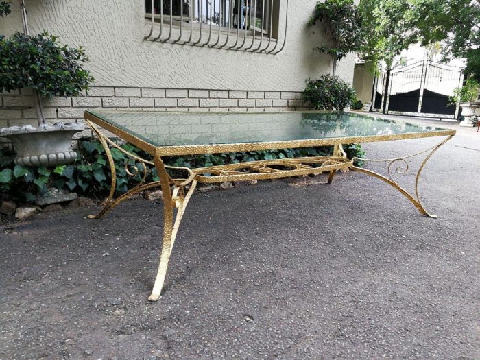 A Custom-Made Wrought Iron Table Hand Gilded with Gold Leaf with Bevelled Glass Top (10 Seater) - Image 4