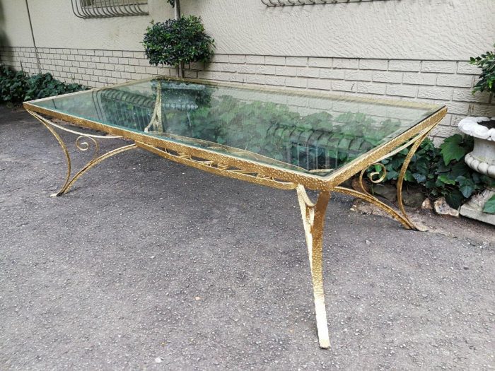 A Custom-Made Wrought Iron Table Hand Gilded with Gold Leaf with Bevelled Glass Top (10 Seater) - Image 5