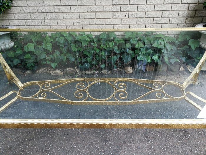 A Custom-Made Wrought Iron Table Hand Gilded with Gold Leaf with Bevelled Glass Top (10 Seater) - Image 6