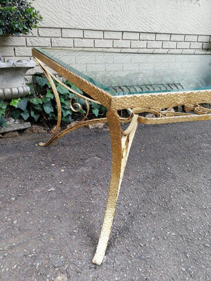 A Custom-Made Wrought Iron Table Hand Gilded with Gold Leaf with Bevelled Glass Top (10 Seater) - Image 7