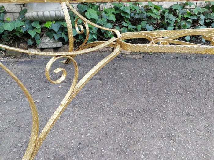 A Custom-Made Wrought Iron Table Hand Gilded with Gold Leaf with Bevelled Glass Top (10 Seater) - Image 8