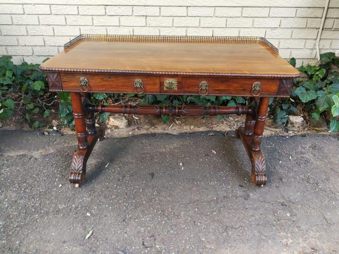 A William IV Rosewood Library Table With Brass Gallery On Brass Castors - Image 2