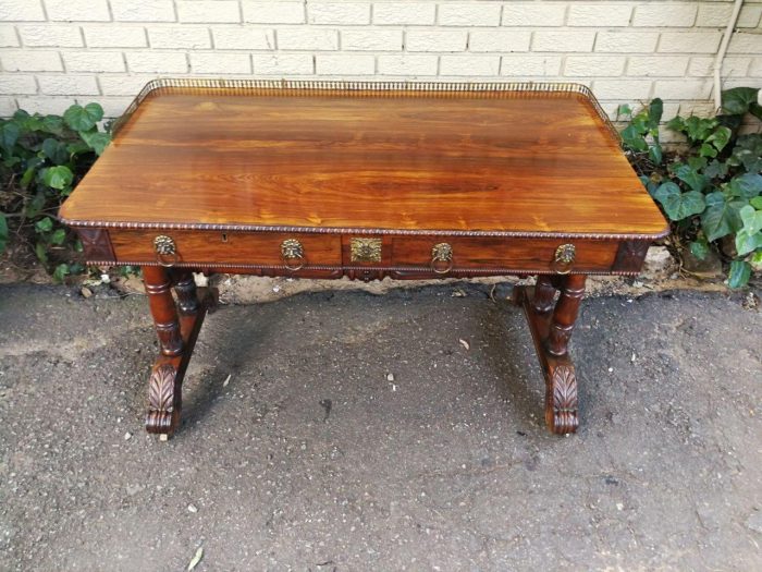 A William IV Rosewood Library Table With Brass Gallery On Brass Castors - Image 3
