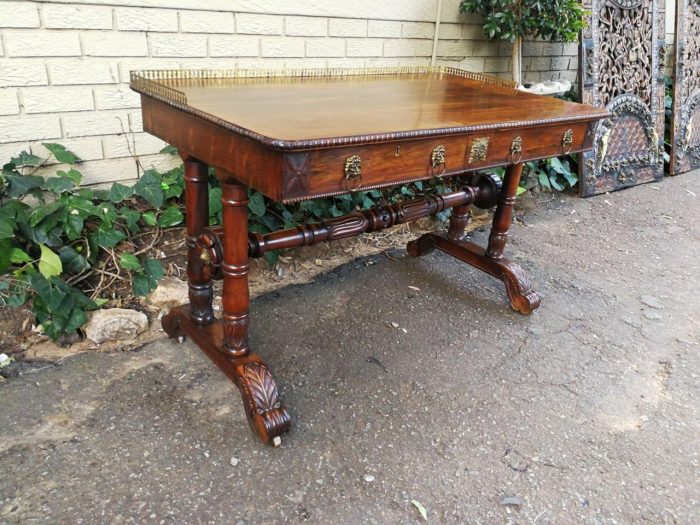 A William IV Rosewood Library Table With Brass Gallery On Brass Castors - Image 4
