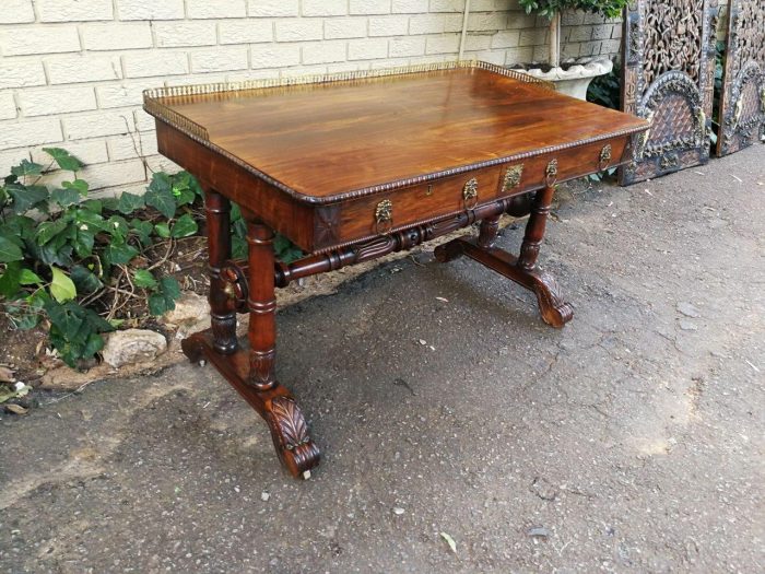 A William IV Rosewood Library Table With Brass Gallery On Brass Castors - Image 5