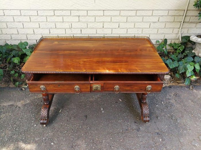 A William IV Rosewood Library Table With Brass Gallery On Brass Castors - Image 6
