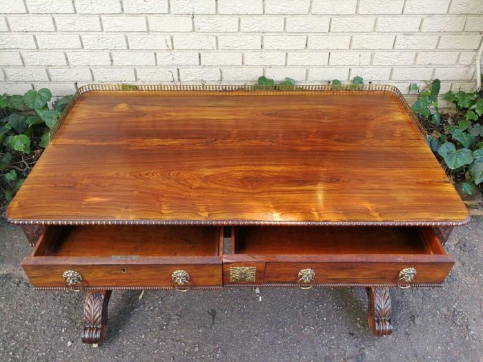 A William IV Rosewood Library Table With Brass Gallery On Brass Castors - Image 7