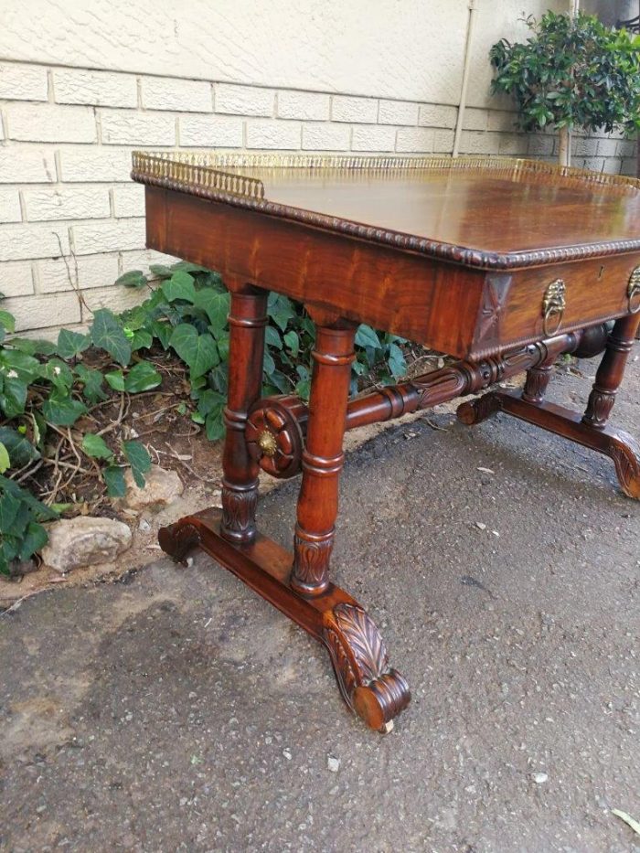 A William IV Rosewood Library Table With Brass Gallery On Brass Castors - Image 8