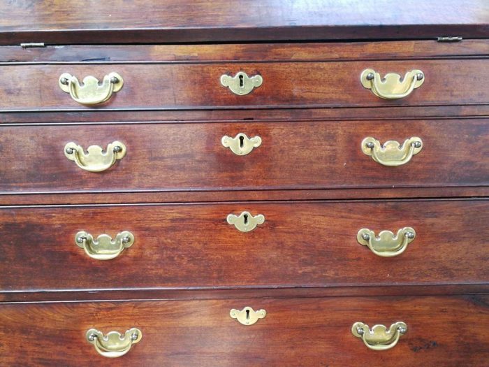 Victorian Mahogany Drop-Front Writing Bureau, The Drop-Front Enclosing Seven Small Drawers And Open Compartments, Brass Escutcheons - Image 5