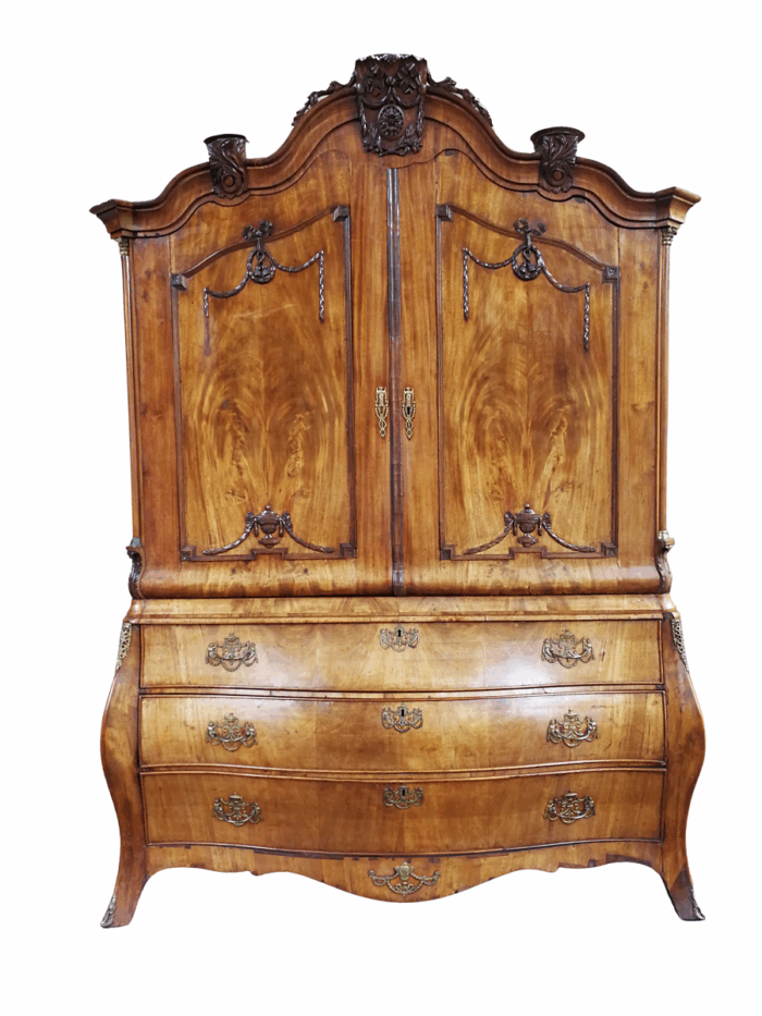18th Century Circa 1780 Dutch Bombé Armoire, With Original Key And Lock