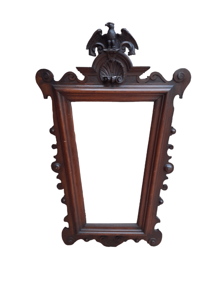 Early 19th Century And Very Rare Bevelled Carved Wooden Mirror Surmounted By A Federal Eagle