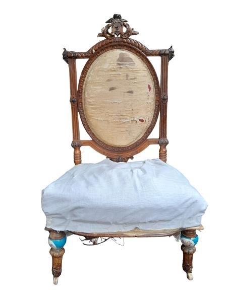 19th Century Continental Walnut French Sevres-Style Chair With Porcelain Details