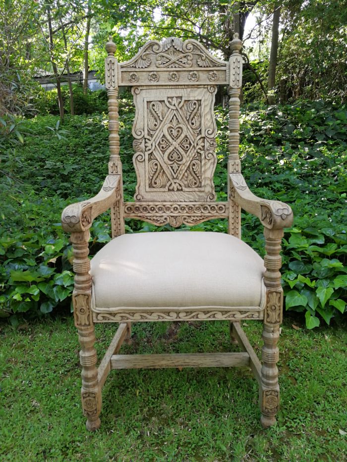 A 19th Century Continental Bleached / Natural Wood Finish and Carved Armchair With upholstered - Image 2