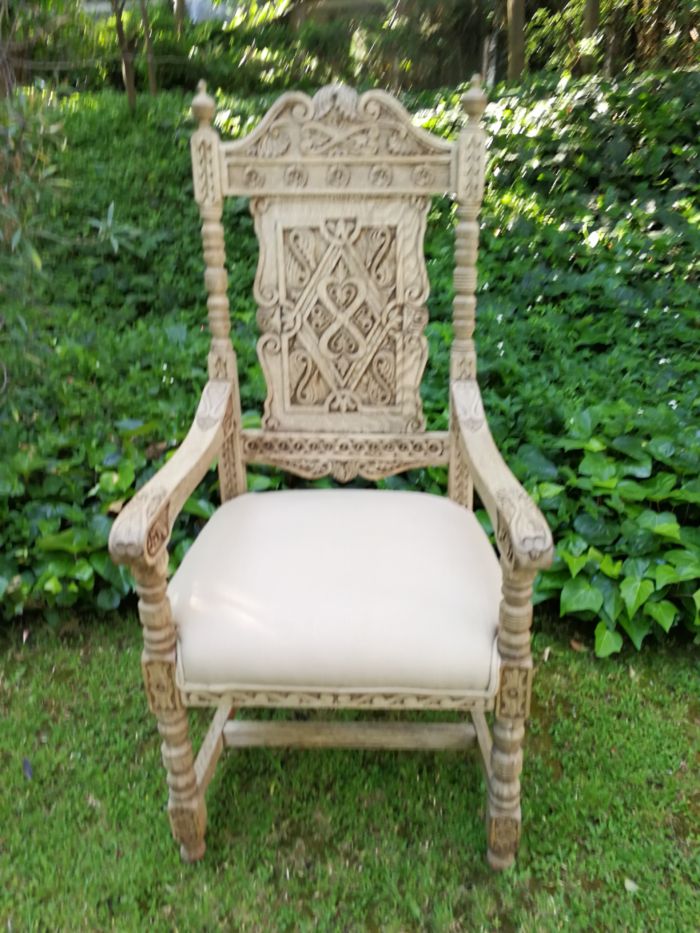 A 19th Century Continental Bleached / Natural Wood Finish and Carved Armchair With upholstered - Image 3