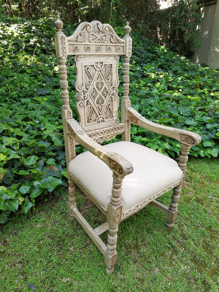 A 19th Century Continental Bleached / Natural Wood Finish and Carved Armchair With upholstered - Image 4