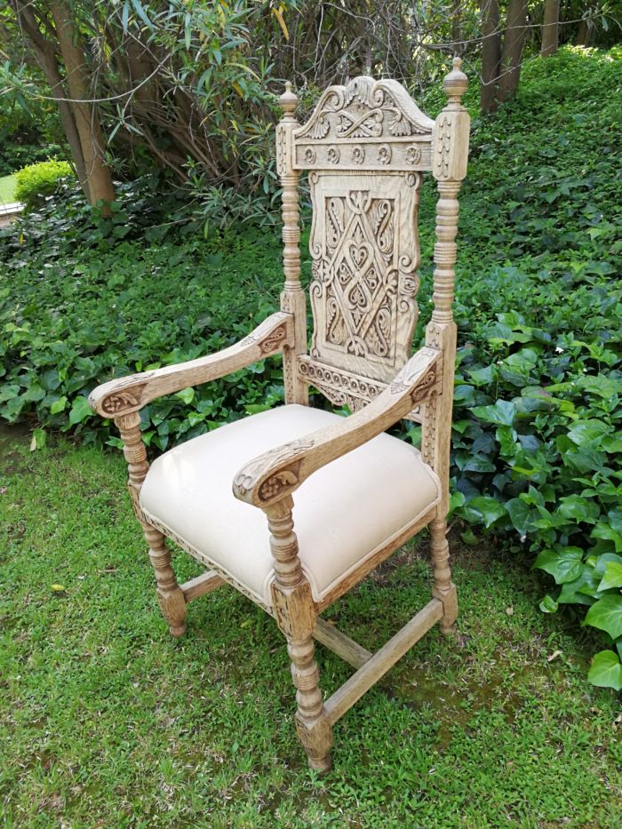 A 19th Century Continental Bleached / Natural Wood Finish and Carved Armchair With upholstered - Image 5