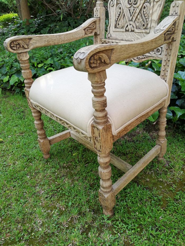 A 19th Century Continental Bleached / Natural Wood Finish and Carved Armchair With upholstered - Image 6