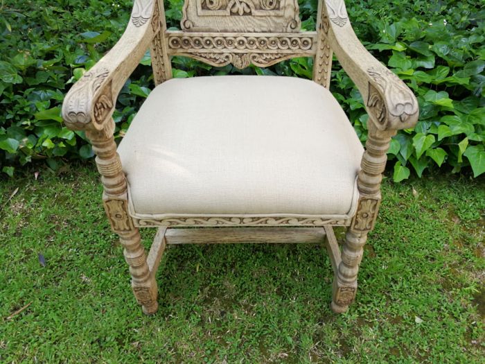 A 19th Century Continental Bleached / Natural Wood Finish and Carved Armchair With upholstered - Image 7