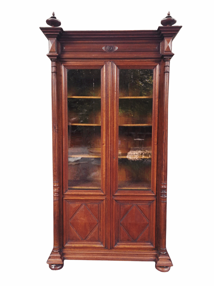 Rare French Oak Bookcase With Original Glass, 19th Century