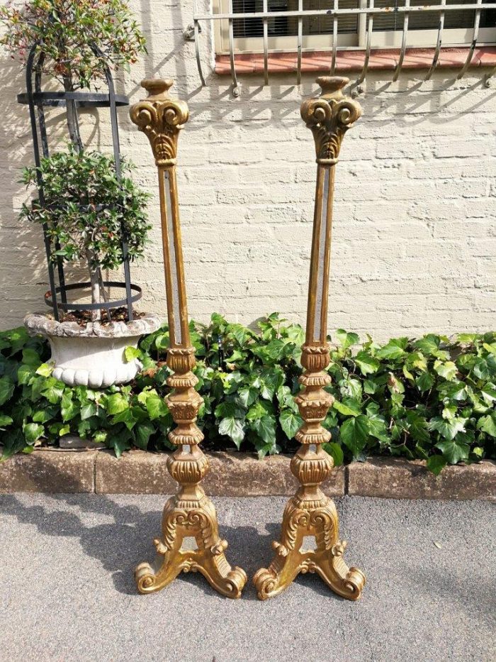 A Pair Of Painted And Mirror Inlaid Candlesticks - Image 2