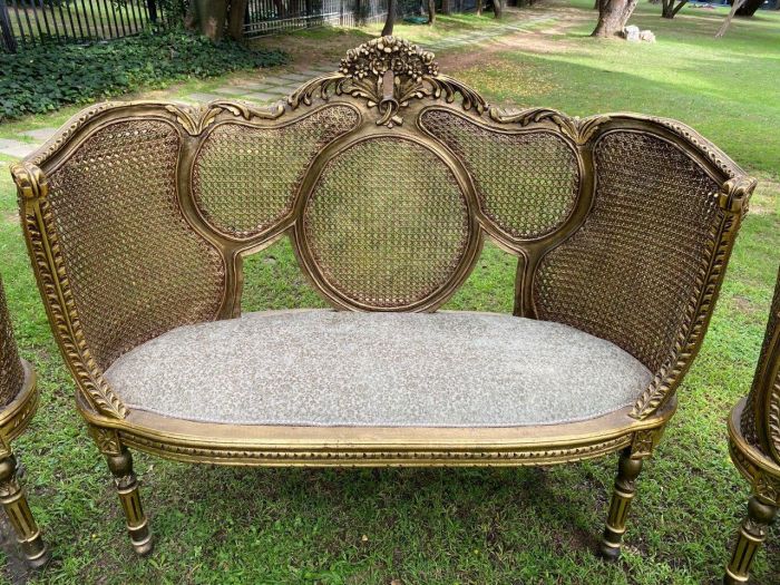 A Set Of Gilded Rattan Bergere Style Settee With Two Chairs (3 Piece) *Still To Be Reupholstered* - Image 2