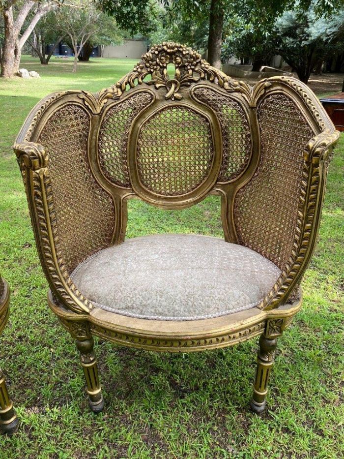A Set Of Gilded Rattan Bergere Style Settee With Two Chairs (3 Piece) *Still To Be Reupholstered* - Image 3
