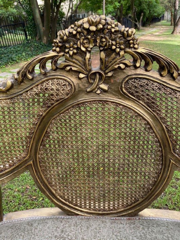 A Set Of Gilded Rattan Bergere Style Settee With Two Chairs (3 Piece) *Still To Be Reupholstered* - Image 4