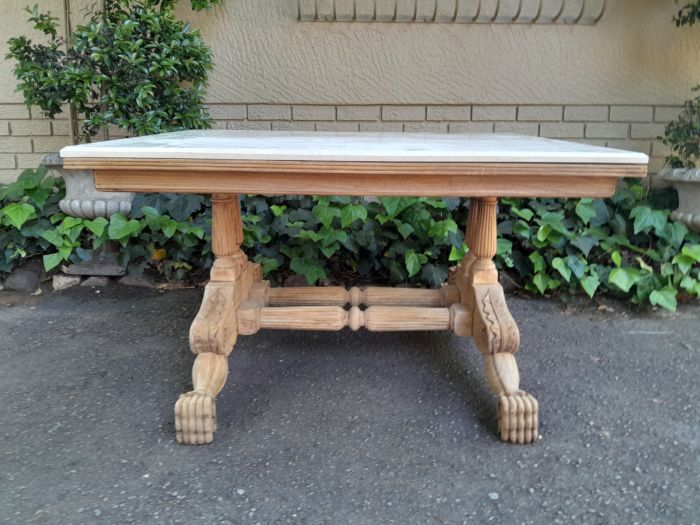 A 19th Century Walnut Heavily Carved and Bleached Table With Cream Marble Top (6–8-Seater) - Image 2