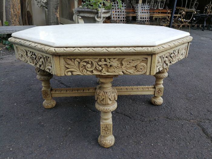 19th Century carved oak octagonal table with five drawers on bun feet - Image 6