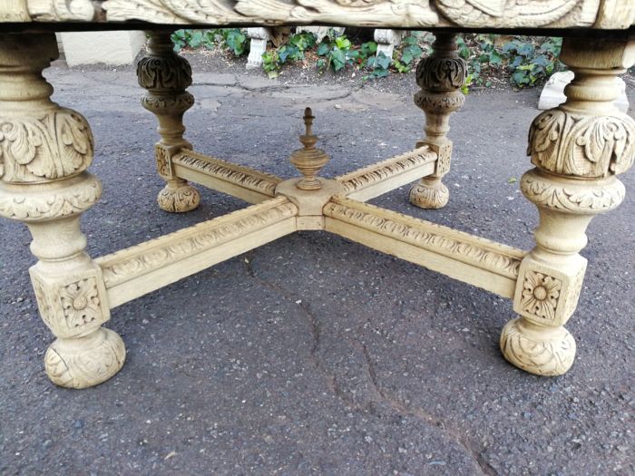 19th Century carved oak octagonal table with five drawers on bun feet - Image 7