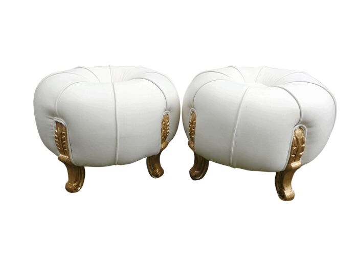 A 20th Century Pair Of French Style Tuffets Upholstered In Leather