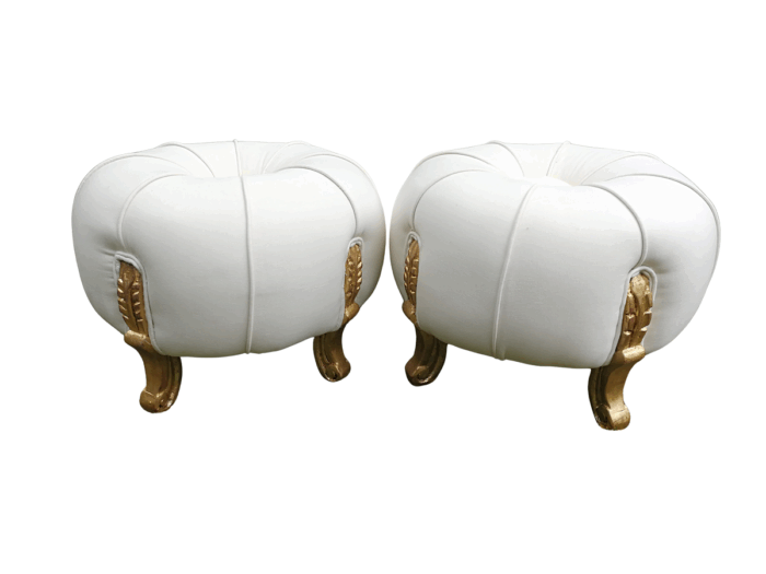 A 20th Century Pair Of French Style Tuffets Upholstered In Leather
