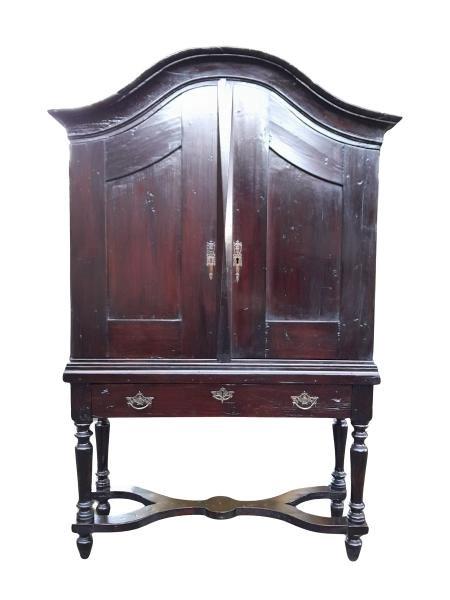 A 19th Century Cape oak cabinet on stand with shelves and small drawers