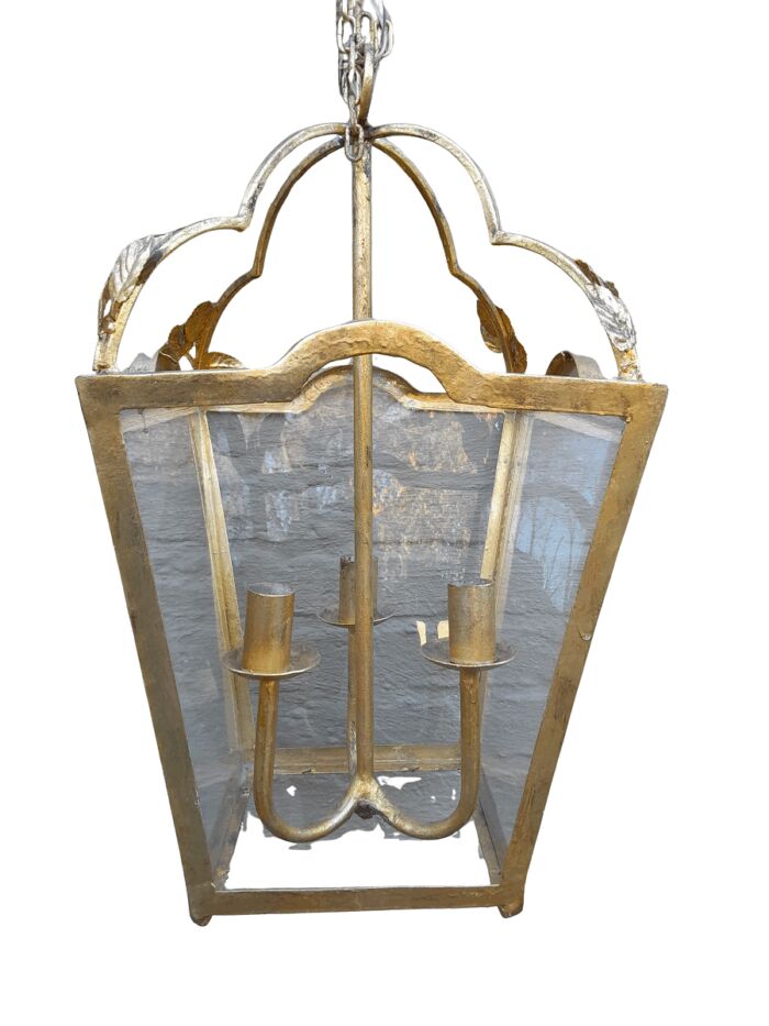 A Hand Gilded Large Sized Lantern With Drip Trays For Candles