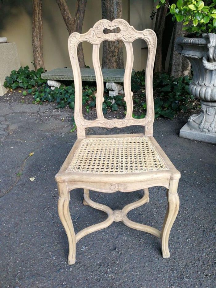 A Set Of Ten Antique French Provincial Carved Bleached / Natural Oak Dining Chairs With Rattan Seats.  Circa 1860-1900’s - Image 5