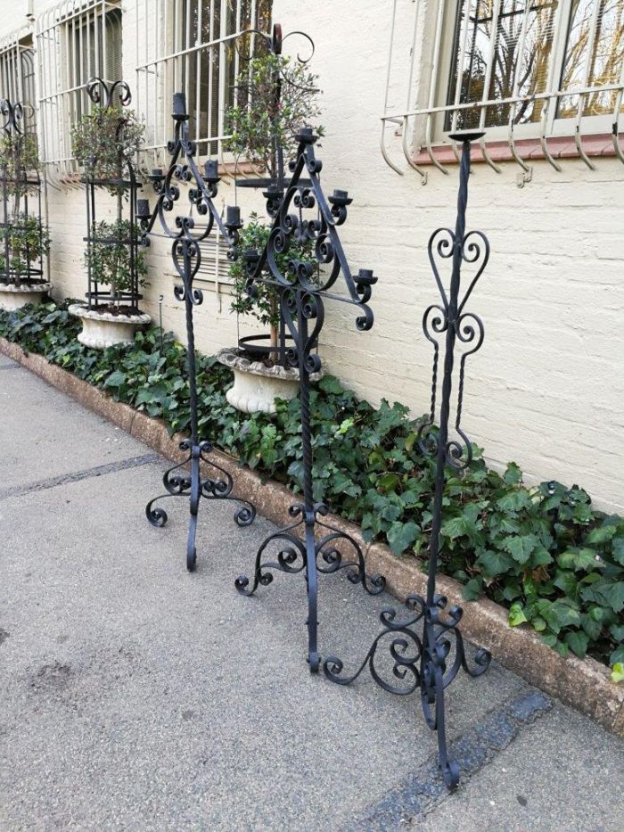 A Set Of Three Vintage Floor Standing Wrought Iron Candelabras - Image 3