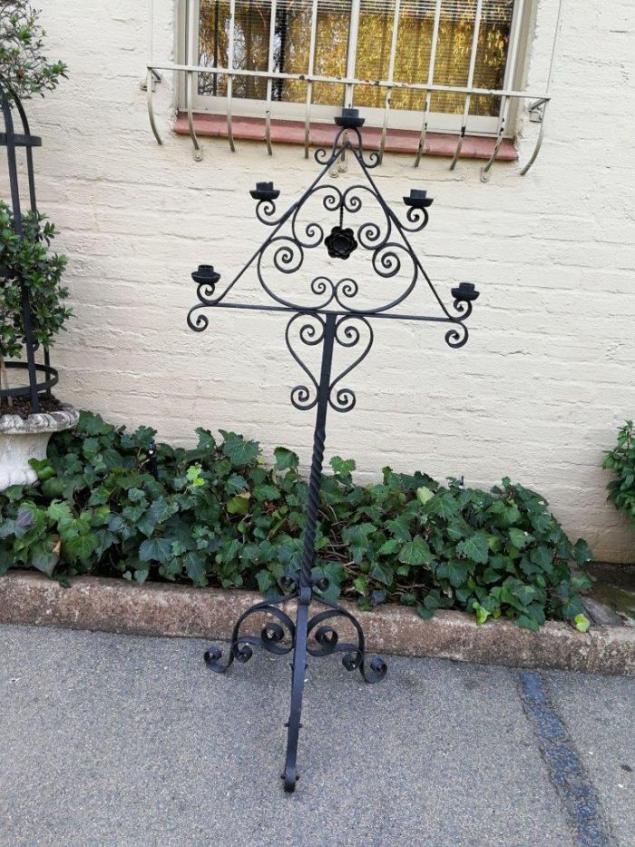 A Set Of Three Vintage Floor Standing Wrought Iron Candelabras - Image 6