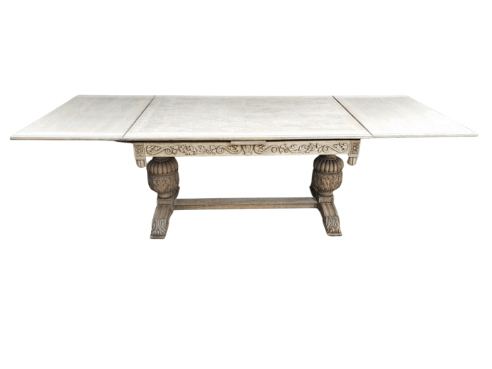 A 20TH Century Carved Dutch Oak Extension Dining / Entrance Table in a Contemporary Bleached Finish  (8 Seater)