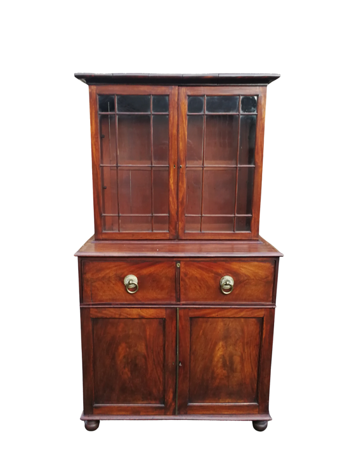 A Circa 1820 Regency Mahogany Secretaire/Bookcase With Glazed Cottage Pane Doors