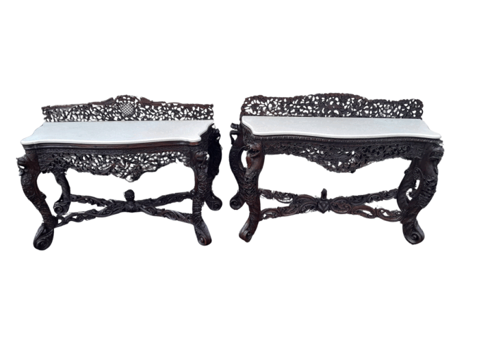 A near pair of Anglo Indian Rosewood Serpentine Console / Server Tables (one 19th Century and one rare Circa 1895)