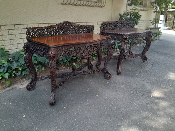 A near pair of Anglo Indian Rosewood Serpentine Console / Server Tables (one 19th Century and one rare Circa 1895) - Image 7
