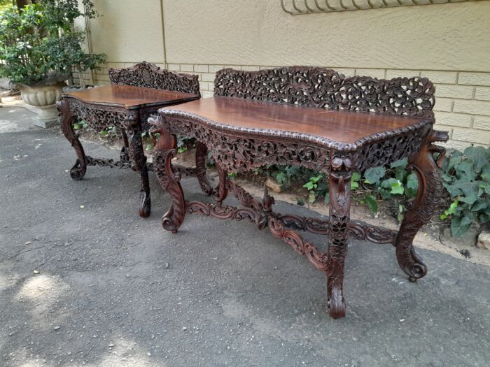 A near pair of Anglo Indian Rosewood Serpentine Console / Server Tables (one 19th Century and one rare Circa 1895) - Image 6