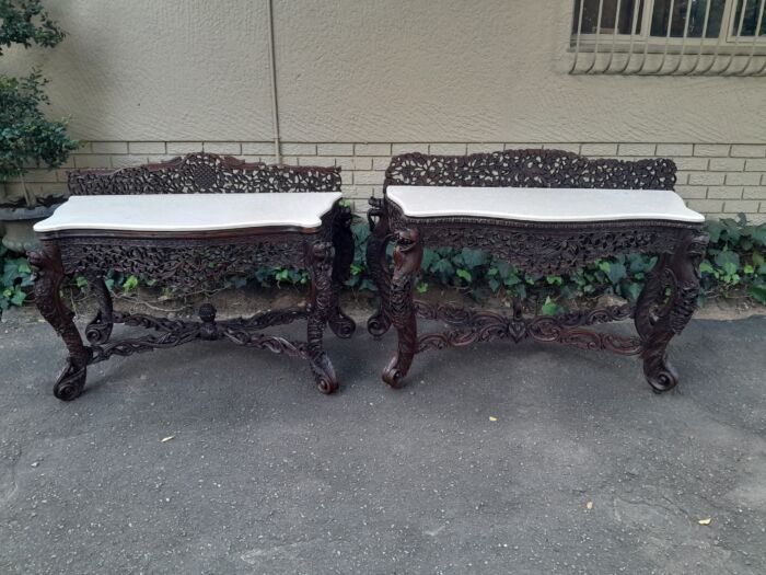 A near pair of Anglo Indian Rosewood Serpentine Console / Server Tables (one 19th Century and one rare Circa 1895) - Image 2